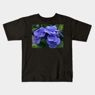 Perfect Blue Hydrangea in the Rain Kids T-Shirt